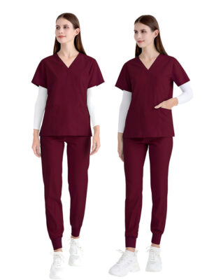 nursing jogger scrub sets for hospitalsStylish women’s jogger scrub suits with custom logo options, soft stretch fabric, and professional hospital uniform design.