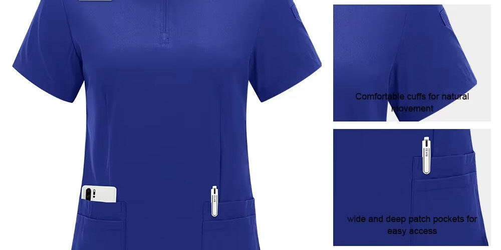 Custom spandex scrub tops with zipper