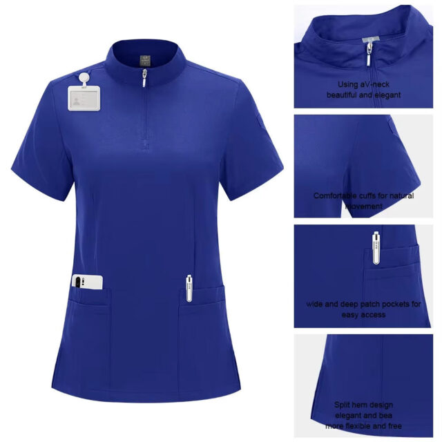 Custom spandex scrub tops with zipper