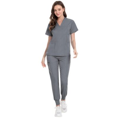Women’s grey V-neck scrub sets