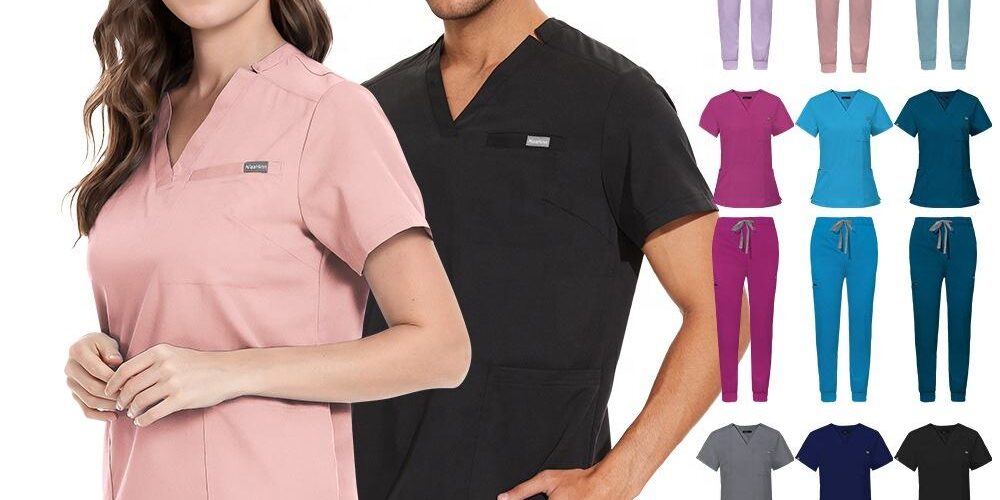 Women’s grey V-neck scrub sets