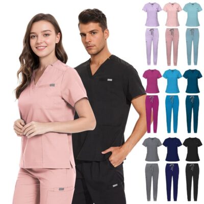Women’s grey V-neck scrub sets