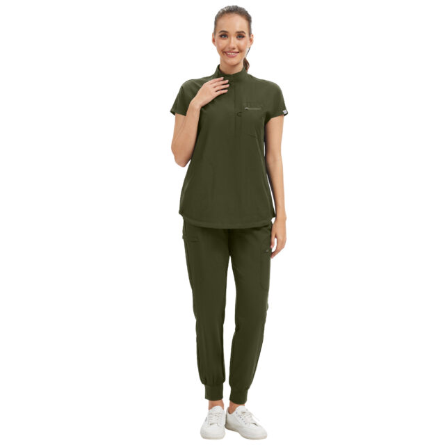 women’s scrub sets mandarin collar