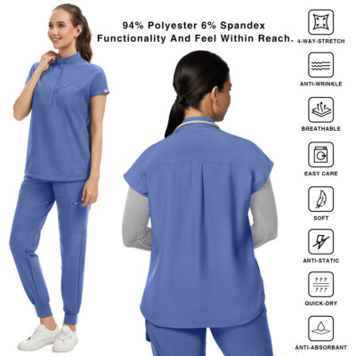 women’s scrub sets mandarin collar